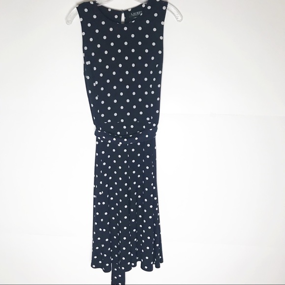 Lauren Ralph Lauren Navy White Polka Dot Dress - Picture 2 of 5